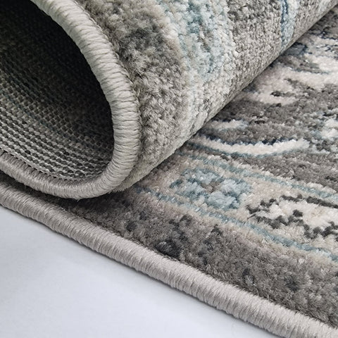 Traditional Oriental Rugs Grey Blue Colours Border Floral Pattern Large Carpet