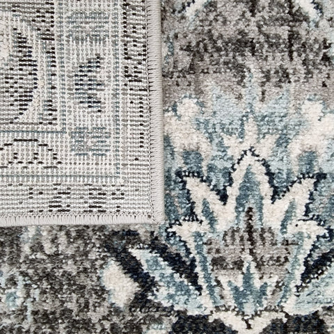 Traditional Oriental Rugs Grey Blue Colours Border Floral Pattern Large Carpet