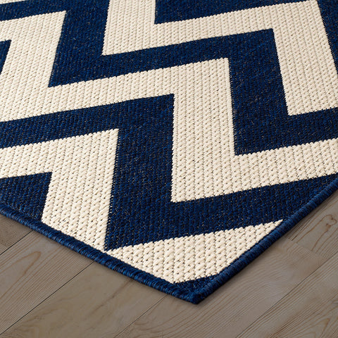 Kitchen Navy Blue Beige Cream Runner Rug Flat Weave Non Slip Heavy Duty Hard Wearing Sisal Look Woven Carpet Modern Geometric Chevron Zig Zag Pattern  Long  Hallway Hall Runner Polypropylene Mat 60x180 60x230