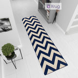 Runner Rug Blue Navy Cream Hallway Non Slip Chevron Zig Zag Long Carpet Mat