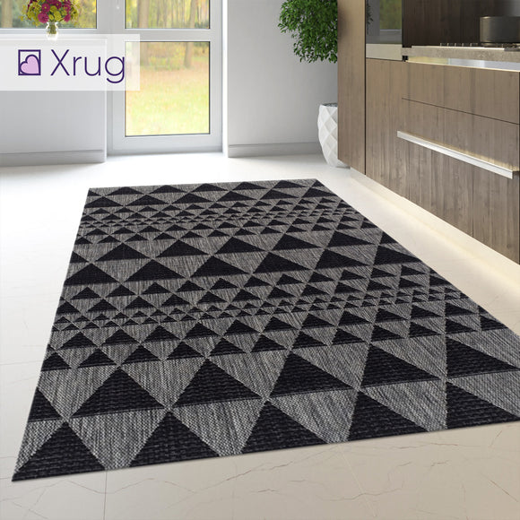 Heavy Duty Kitchen Rug Black Grey Non Slip Geometric Carpet Flatweave Mat Small Large Runner