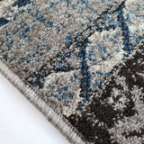 Modern Rug Grey Brown Blue Patchwork Pattern Carpet Large Living Room Check Mat