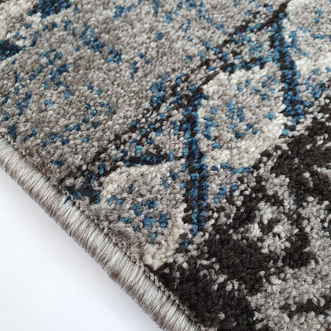 Modern Rug Grey Brown Blue Patchwork Pattern Carpet Large Living Room Check Mat