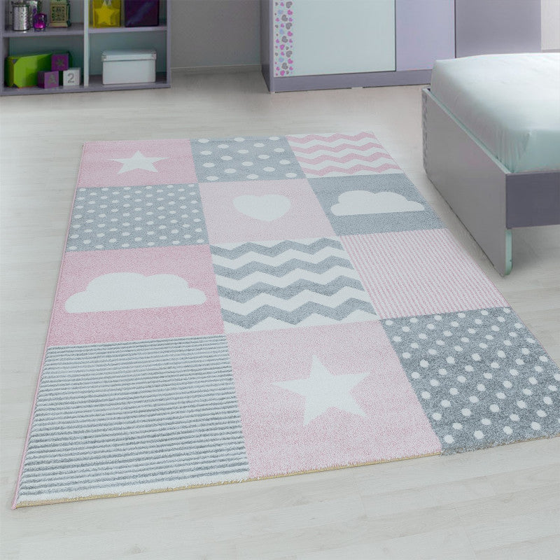 Star Nursery Rug Girls Pink Grey Bedroom Mat Modern Kids Childrens Rou Xrugs