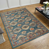 Teal Blue Rug Vintage Oriental Pattern Low Pile Carpet Large Small Living Room Bedroom