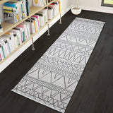 Cotton Runner Rug 300cm Cream Grey with Tassels Aztec Machine Washable Natural Runner for Bedroom Hallway