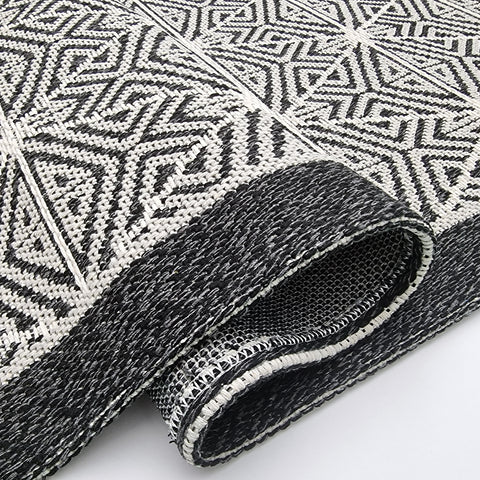 Cotton Runner Rug 300cm Black Grey Machine Washable Natural Runner for Bedroom Hallway