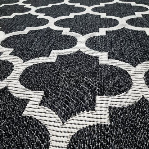 Runner Rug Black and White Cream Moroccan Trellis 300cm Runner with Tassels Bedside Hallway Bedroom Machine Washable