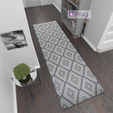 Modern Light Grey Dark Grey Anthracite Runner Rug Geometric 100% Cotton Washable Woven Hallway Hall Flat Weave Carpet Natural Diamond Patterned Mat - 75x300cm  Living Room Bedroom Floor Area Mat Contemporary