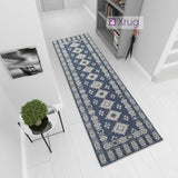 Blue Cotton Rug Runner Diamond Moroccan Pattern Washable Long Carpet Hall HallwayMat