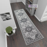 Cotton Runner Grey Black Oriental Vintage Pattern 3m Long Rug Carpet Hall Hallway Mat