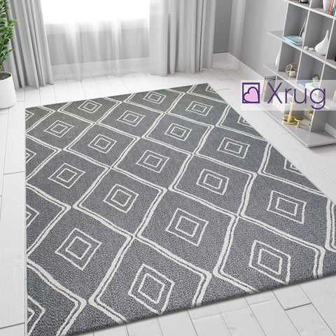 Grey Rug Diamond Pattern 100% Cotton Small Extra Large Runner Washable Flatweave Carpet Living Room Bedroom Woven Mat