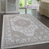 Modern Oriental Rug 100% Cotton Small Extra Large Washable Cream Taupe Brown Living Room Bedroom Flatweave Carpet Mat