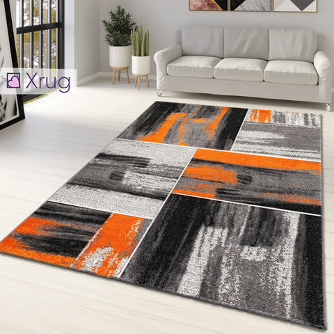 Modern Rug Orange Grey Black Abstract Geometric Pattern Large Small Carpet for Living Room Bedroom