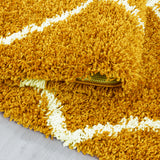Mustard Shaggy Rug Large Small Diamond Geometric Patterned Yellow Fluffy Carpet 