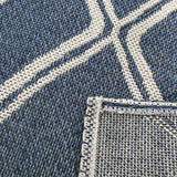 Modern Navy Blue Cream Runner Rug Geometric 100% Cotton Washable Woven Hallway Hall Flat Weave Carpet Natural Diamond Patterned Mat - 75x300cm Living Room Bedroom Floor Area Mat Contemporary