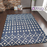 Cotton Rug Navy Blue Diamond Pattern Washable Flat Weave Mat Woven Carpet Small Extra Large