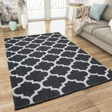 Cotton Rugs Washable Black Trellis XL Large & Small Flatweave Natural Living Room Bedroom Carpet