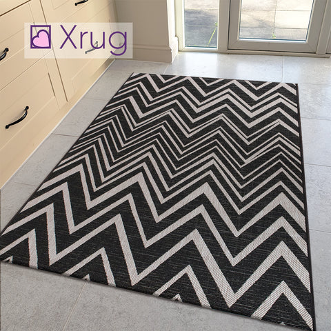 Grey Black Zig Zag Rug Flat Weave Jute Look Chevron Carpet Small Large Long Kitchen Hallway Runner Indoor Mat
