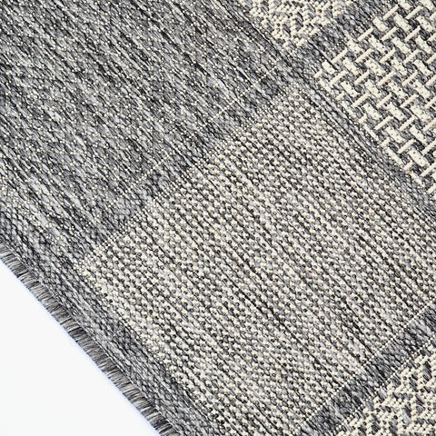 Non Slip Rug for Kitchen Living Room Grey Check Flat Weave Natural Look Durable Area Mat