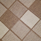 Non Slip Rug for Kitchen Living Room Brown Check Flat Weave Natural Look Durable Area Mat