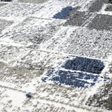Abstract Living Room Area Rug, Blue Grey White Cream, Low Pile, Non-Shedding