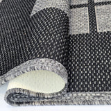 Non-Slip Rug for Kitchen Black Grey Check Design Flat Weave Natural Look Durable Anti-Slip Area Mat or Runner