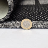 Non-Slip Rug for Kitchen Black Grey Check Design Flat Weave Natural Look Durable Anti-Slip Area Mat or Runner