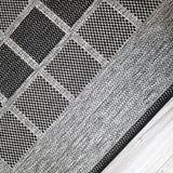 Non-Slip Rug for Kitchen Grey Black Check Design Flat Weave Natural Look Durable Anti-Slip Area Mat