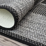 Non-Slip Rug for Kitchen Grey Black Check Design Flat Weave Natural Look Durable Anti-Slip Area Mat