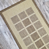 Non-Slip Rug for Kitchen Brown Check Design Flat Weave Natural Look Durable Anti-Slip Area Mat