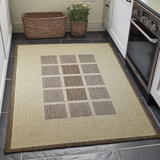 Non-Slip Rug for Kitchen Brown Check Design Flat Weave Natural Look Durable Anti-Slip Area Mat