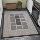 Non-Slip Rug for Kitchen Grey Black Check Design Flat Weave Natural Look Durable Anti-Slip Area Mat