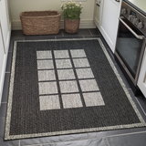 Non-Slip Rug for Kitchen Black Grey Check Design Flat Weave Natural Look Durable Anti-Slip Area Mat or Runner