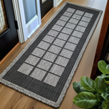 Non-Slip Rug for Kitchen Black Grey Check Design Flat Weave Natural Look Durable Anti-Slip Area Mat or Runner