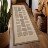 Non-Slip Rug for Kitchen Brown Check Design Flat Weave Natural Look Durable Anti-Slip Area Mat