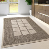 Non-Slip Rug for Kitchen Taupe Brown Check Design Flat Weave Natural Look Durable Anti-Slip Area Mat or Runner