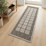 Non-Slip Rug for Kitchen Taupe Brown Check Design Flat Weave Natural Look Durable Anti-Slip Area Mat or Runner