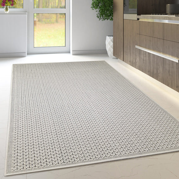 Non Slip Rug for Kitchen Living Room Cream Plain Flat Weave Natural Look Durable Area Mat