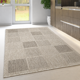 Non Slip Rug for Kitchen Living Room Beige Taupe Brown Check Flat Weave Natural Look Durable Area Mat