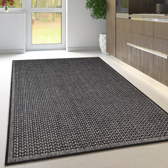 Non Slip Rug for Kitchen Living Room Black Flat Weave Natural Look Durable Area Mat