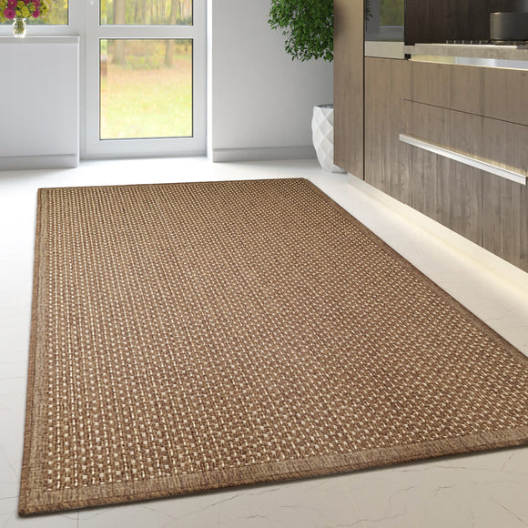 Non Slip Rug for Kitchen Living Room Natural Brown Plain Flat Weave Natural Look Durable Area Mat