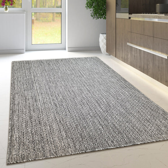 Non Slip Rug for Kitchen Living Room Grey Plain Flat Weave Natural Look Durable Area Mat