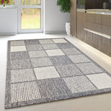 Non Slip Rug for Kitchen Living Room Grey Check Flat Weave Natural Look Durable Area Mat