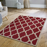 Anti Slip Rug Living Room Red Moroccan Trellis Pattern Flat Weave Carpet Mat Large Small Runner