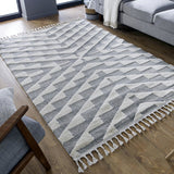 Grey and Beige Rug Tufted Geometric Pattern Tassels Bedroom Thick Soft Carpet