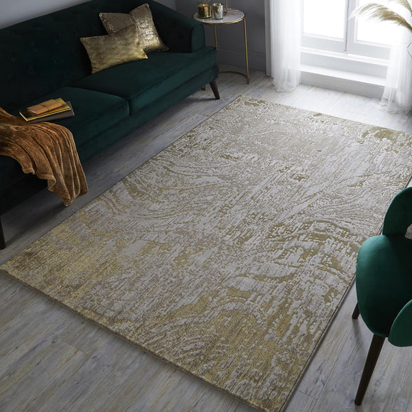 Modern Rug Beige Gold Cream Abstract Marble Pattern Large Medium Carpet Area Mat