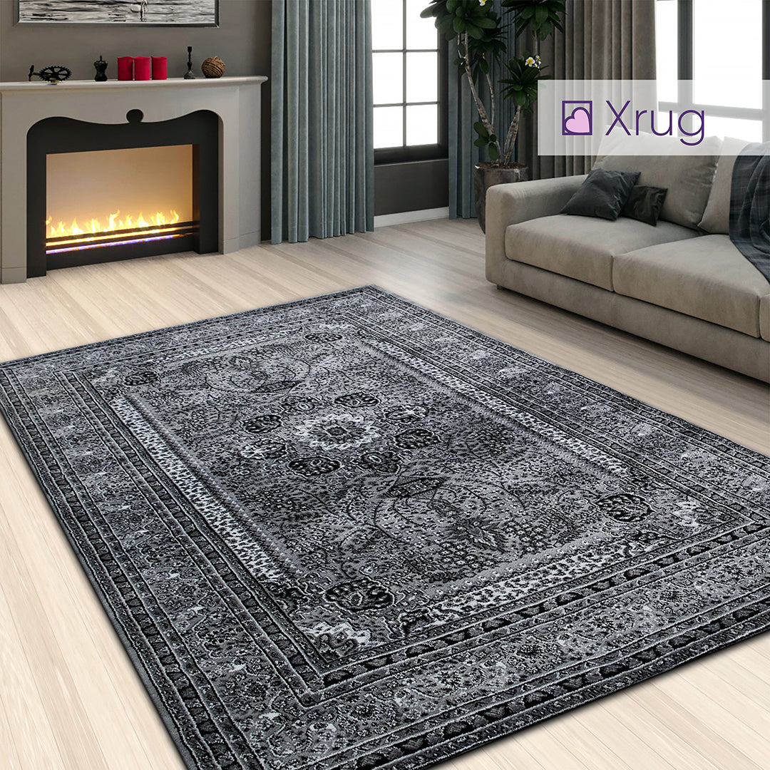 Oriental Rug Grey Thick Soft Floral Traditional Rug Carpet Extra Large