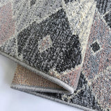 Dusky Pink Grey Checkered Rug Carpet Woven Floor Mat