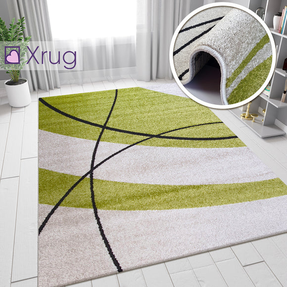 Modern Rug Ivory Green Abstract Pattern Mat Small Large Living Room Area Carpets